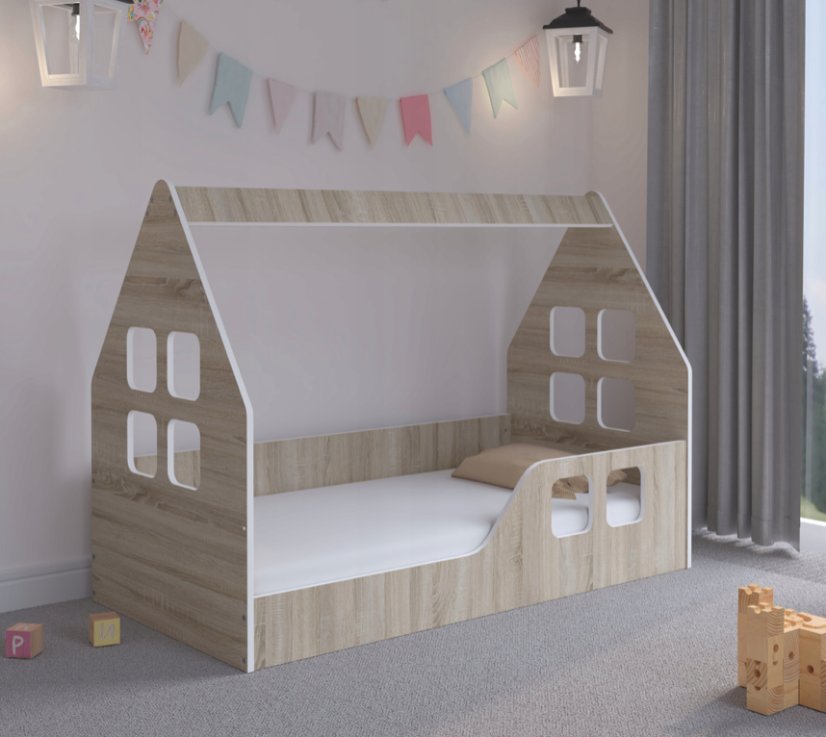 Gyermekágy Montessori ház 140 x 70 cm tölgyfából sonoma jobbra
