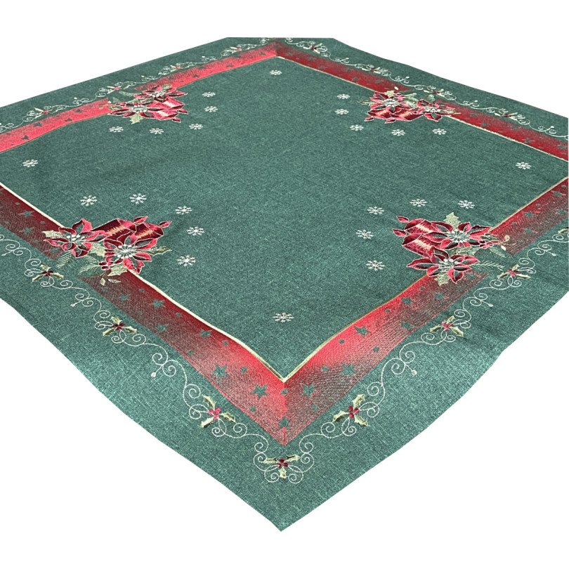 Božićni zeleni kvadratni stolnjak s vezom