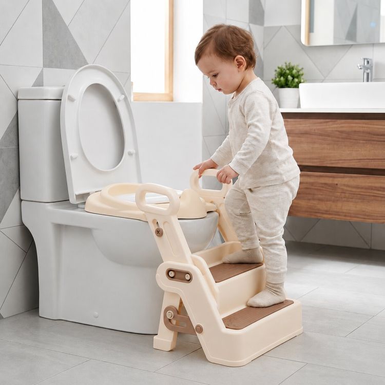 Detské WC sedadlo so schodíkmi a operadlom, nastaviteľná výška