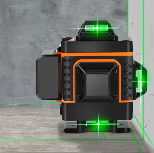 4D samonivelační laserová vodováha se zeleným paprskem a 16 čarami