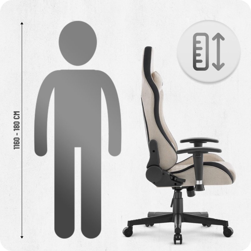 Gamerska stolica CABRO C508 s naslonom podesivim do 180° i 2D naslonima za ruke, nosivosti do 150 kg, bež