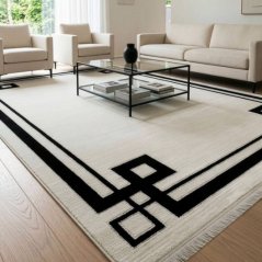 Tepih DFH34-2 s elegantnim geometrijskim obrubom, sivo-crni