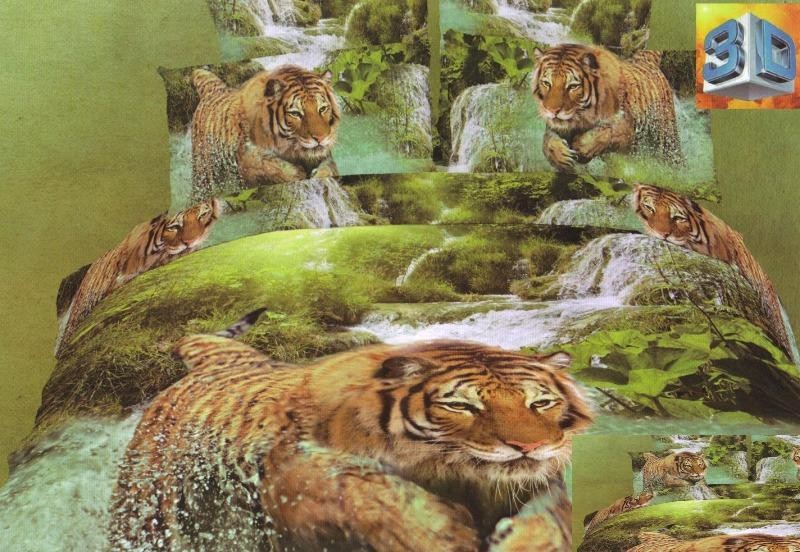 Zelená bavlnená posteľná súprava obliečok s motívom tigra
