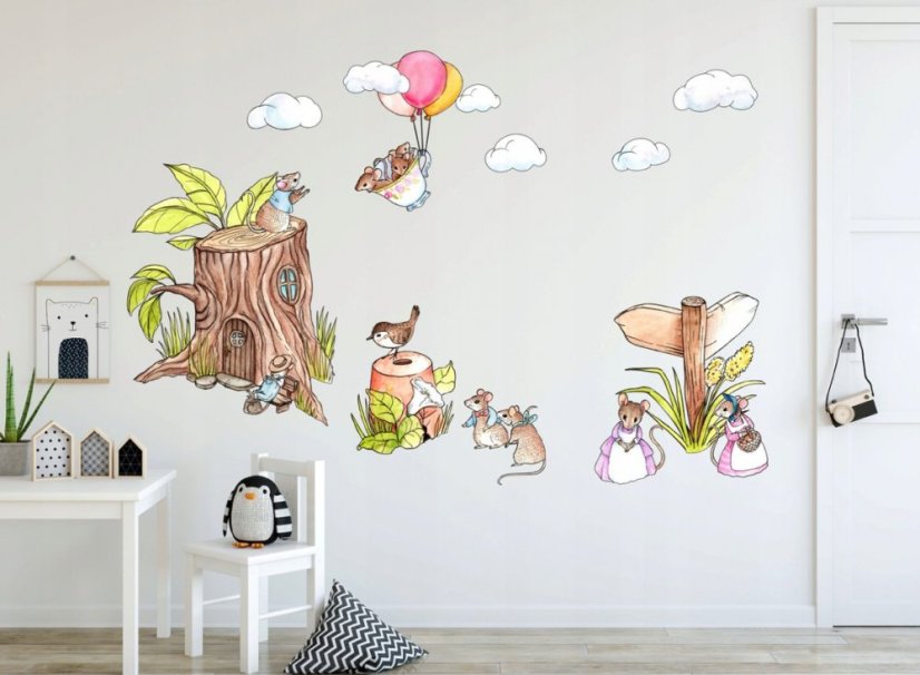 Rozkošná detská nálepka na stenu myšia rodinka 60 x 120 cm 