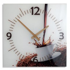 Kuchynské hodiny s drevenými ručičkami so šálkou kávy
