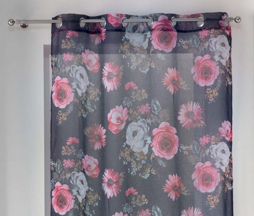 Romantična vijolična zavesa s cvetličnim motivom v vintage slogu 140 x 240 cm