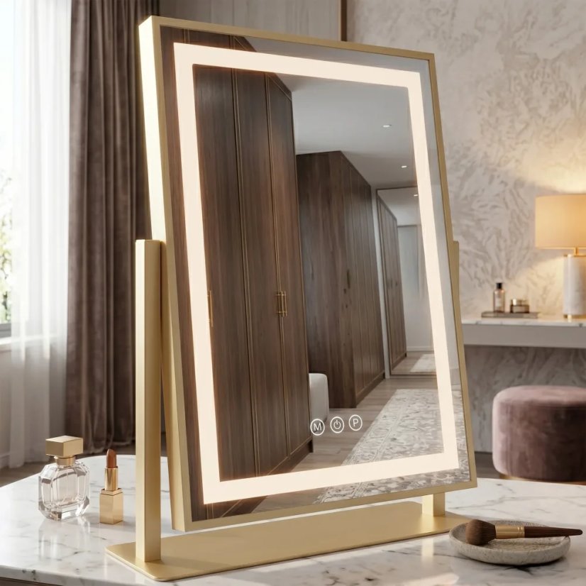 LUMI LED-es kozmetikai asztali tükör kiegészítő nagyító tükörrel, 30 x 40 cm