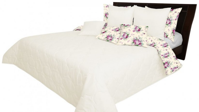 Cuvertură de pat culoarea crem cu două fețe,model floral