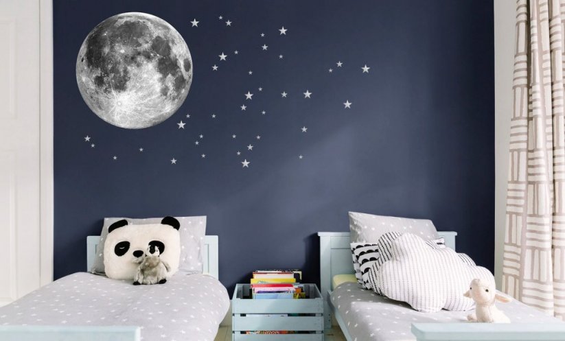 Dekorativer Aufkleber an der Wand - Mond mit den Sternen 71 cm