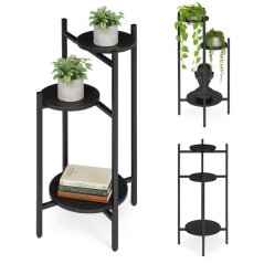 Suport pentru flori Loft - raft cu 3 etaje cu rafturi negre rotunde