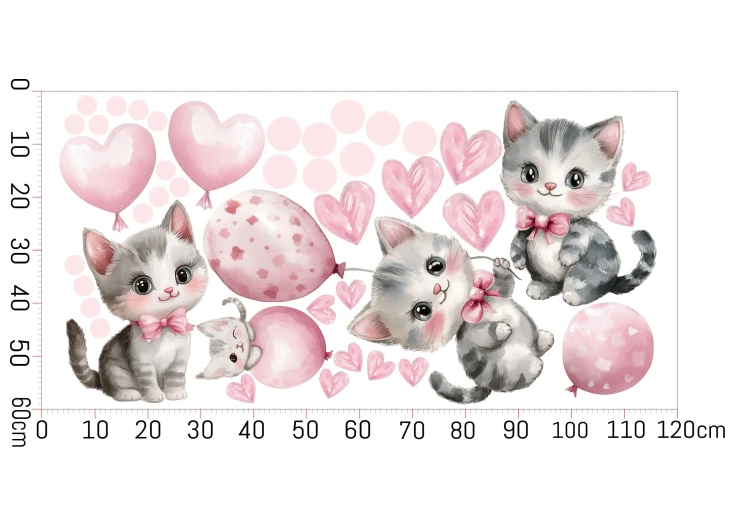 Gyerek falmatrica - rózsaszín cicák