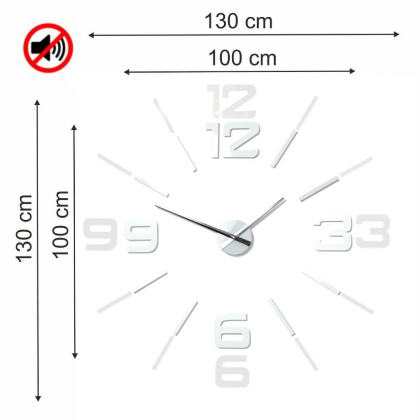 Veľké biele nalepovacie hodiny 130 cm
