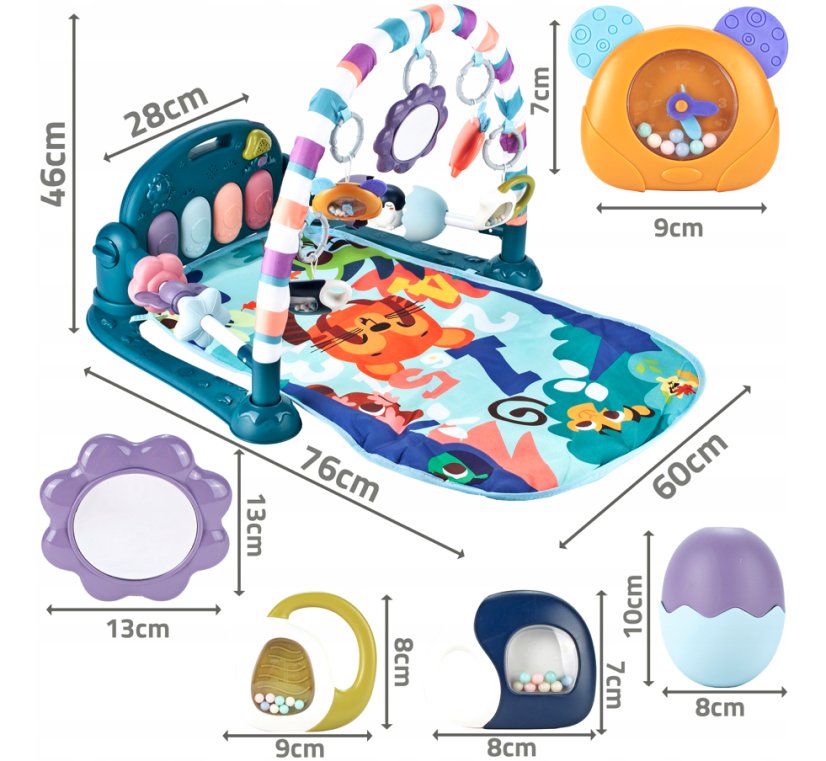 Gyermek játéktakaró - kék oktató szőnyeg játékokkal, fénnyel és dallamokkal