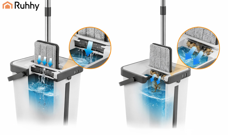 Ploski mop z dvokomornim vedrom z vrtiljakom 11 l + 3 pokrovi