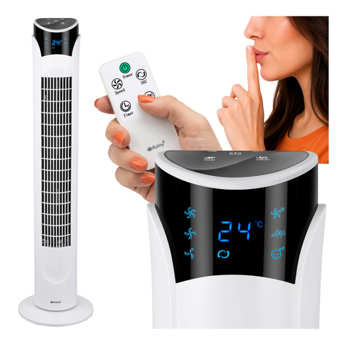 Tihi beli stoječi ventilator z daljinskim upravljalnikom in LED zaslonom