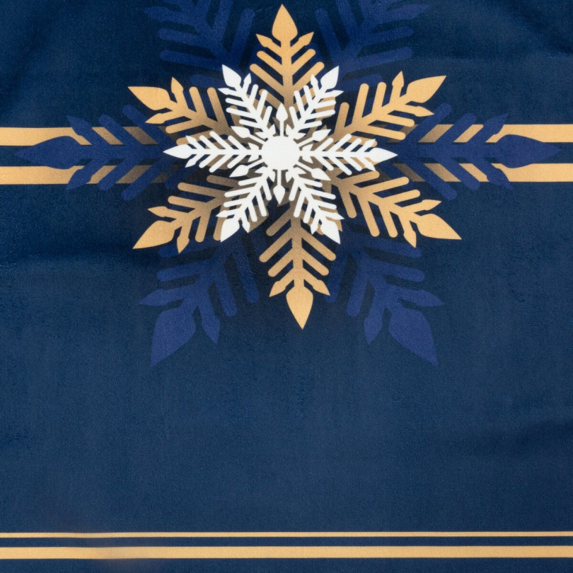 Stola de Crăciun în albastru cu model fulg de nea auriu