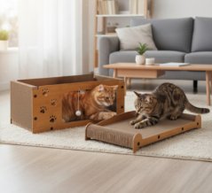 Katzenkratzbaum mit Haus in elegantem Holzdekor