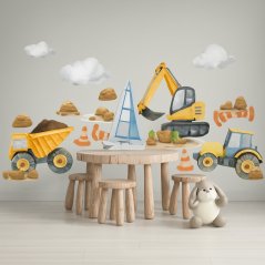 Set von Wandaufklebern für Jungen - Fahrzeuge und Baumaschinen