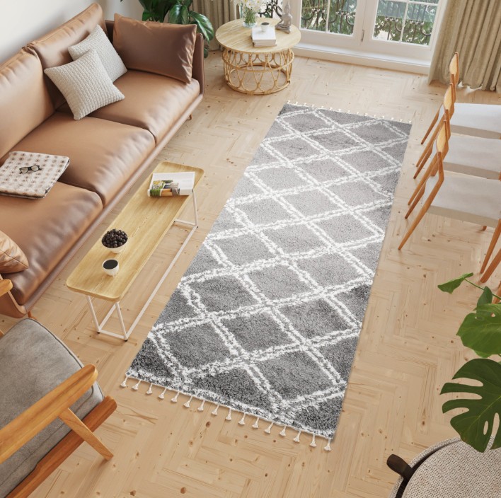 Huňatý šedý vzorovaný behúň