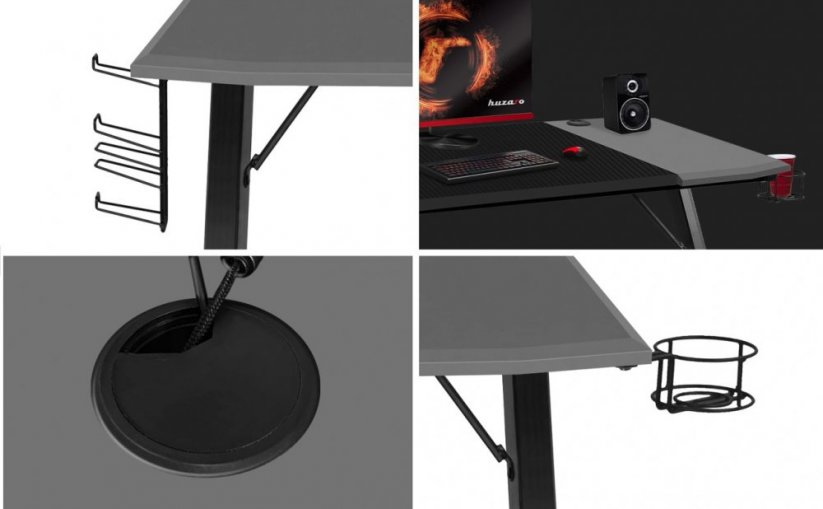 Stabil fekete-szürke gamer asztal diákszobába