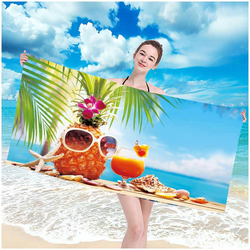 Plážová osuška s motivem ananasu s drinkem 100 x 180 cm