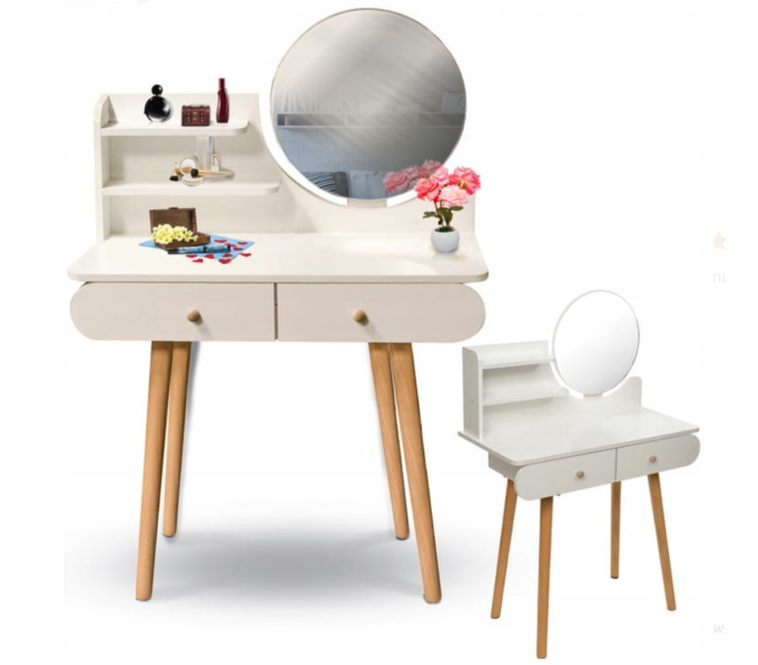 Biely toaletný stolík so zrkadlom