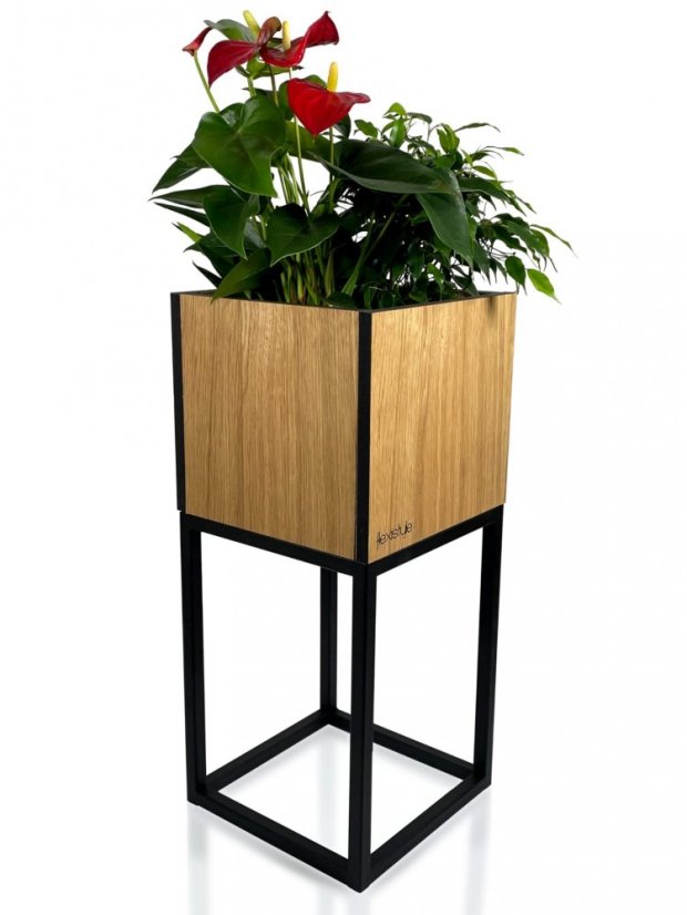 Луксозна саксия от естествен дъб от колекцията LOFT FIORINO 22X22X50 см