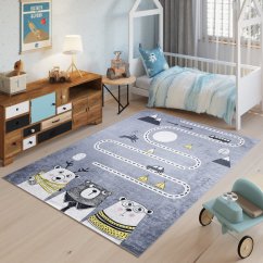 Детски килим с мотиви на животни и пътища 