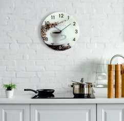 Kvalitné kuchynské hodiny s kávou 30 cm