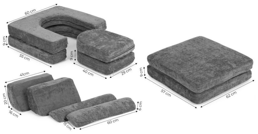 Großes dunkelgraues modulares Kindersofa - 10 Teile