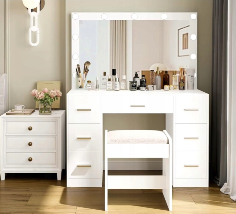 Veľký toaletný stolík biely s osvetlením 80 x 40 x 110cm