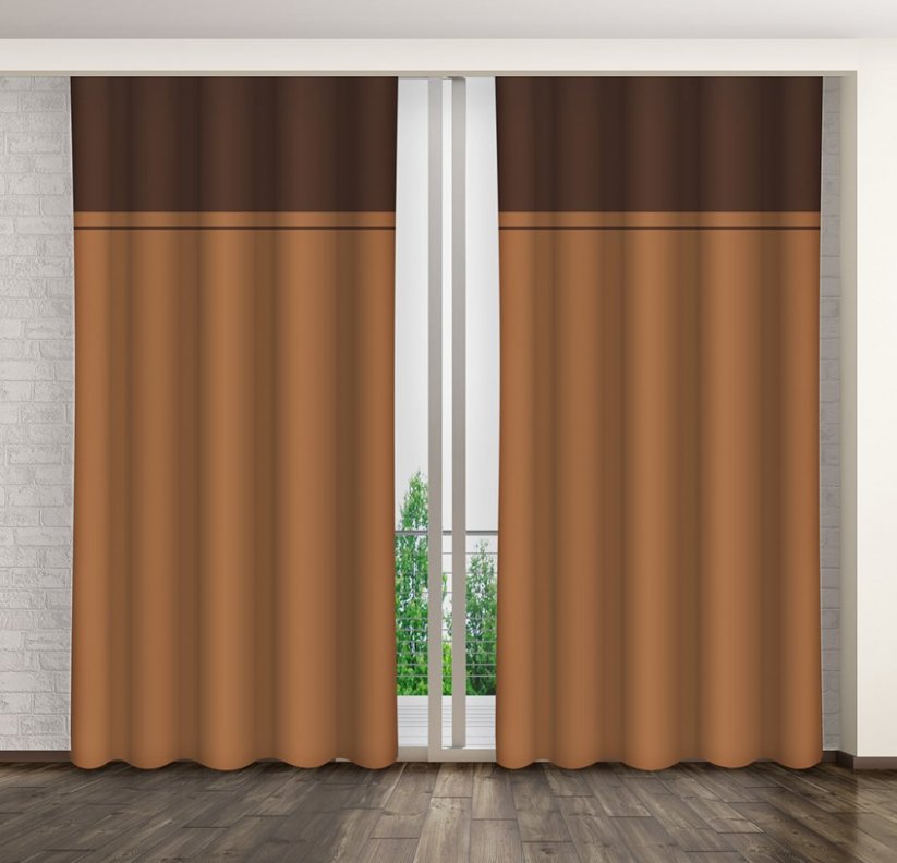 Dvoubarevné hotové závěsy do obýváku hnědé barvy - Rozměr: Délka: 250 cm