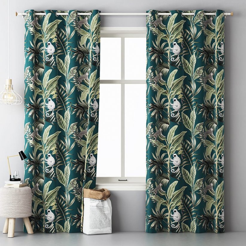 Dekorativne zavese za spalnico s tropskim zelenim motivom