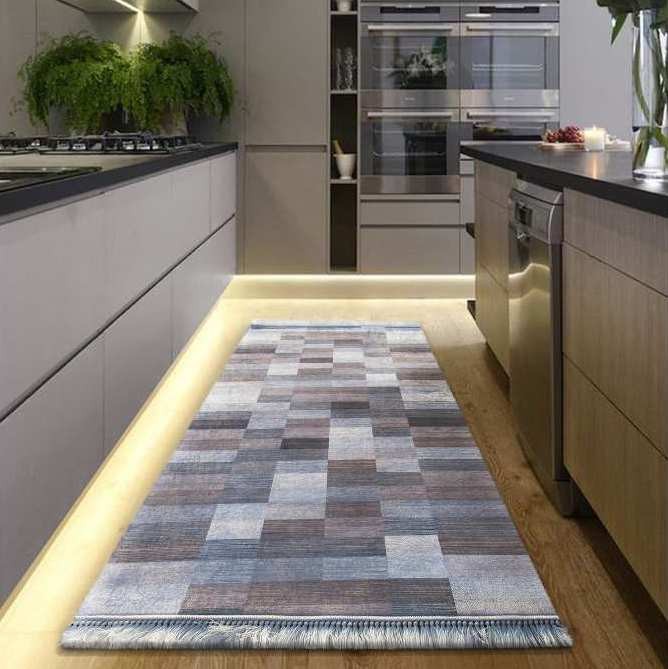 Hnědý kostkovaný koberec do kuchyně - Rozměr koberce: Šířka: 160 cm | Délka: 220 cm
