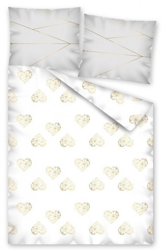 Romantická posteľná obliečka v bielej farbe so zlatými srdiečkami
