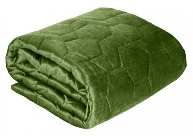 Zelený prehoz na posteľ z lesklej látky