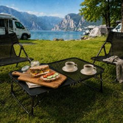 Zložljiva kamping miza 60 x 40 cm – črna kovčkasta miza za kampiranje