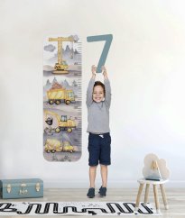 Nálepka na stenu detský meter na meranie výšky - stavebné stroje