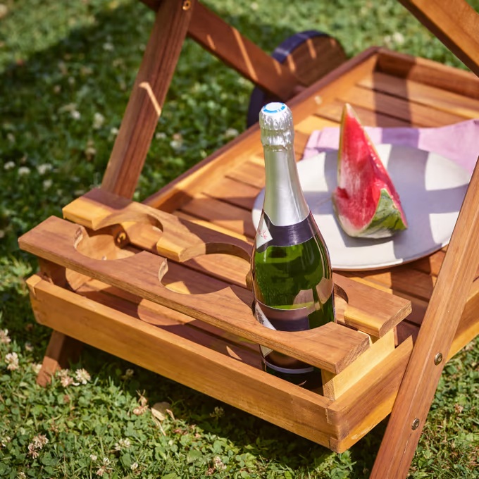 Carrello di servizio in legno di acacia con vassoio estraibile