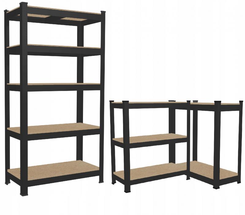 Črna polica s petimi policami 90 x 180 x 40 cm