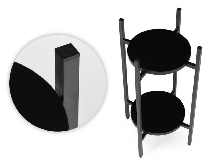 Stojan na květiny Loft - 2patrová police s kulatými černými policemi