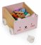 Drvena kutija na špagi s kotačićima i motivom ružičaste mačke