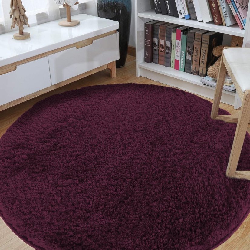 Okrugli čupavi tepih s visokim florom u tamnoljubičastoj boji - Veličina: Šírka: 140 cm | Dĺžka: 140 cm