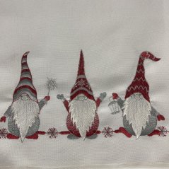 Ecran de Crăciun alb cu broderie roșie de elfi
