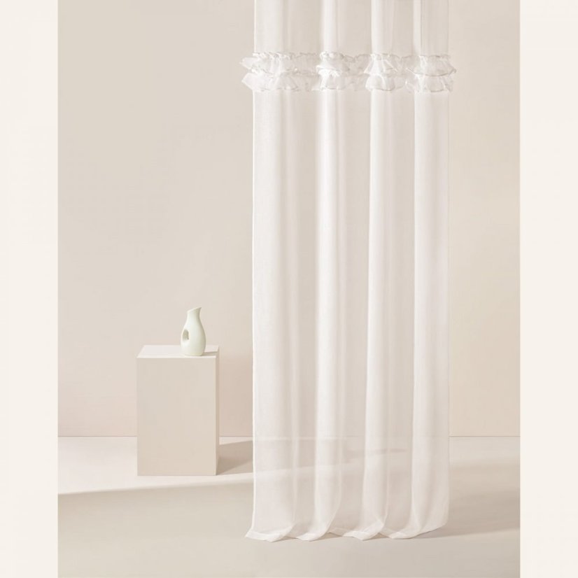 Cremefarbener Vorhang FRILLA mit Rüschen auf silbernen Ösen 350 x 250 cm