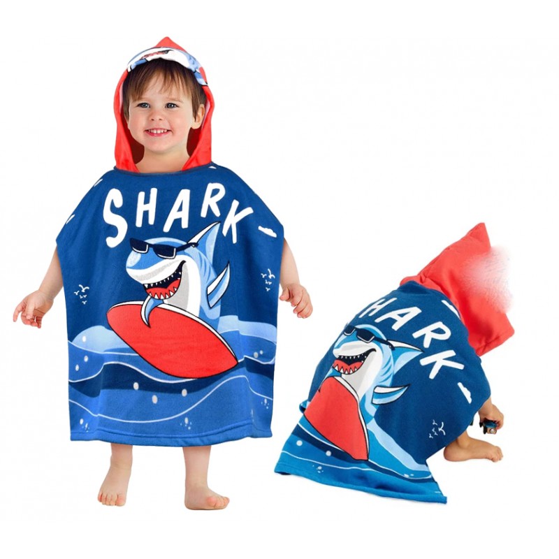 Детско плажно пончо с акула