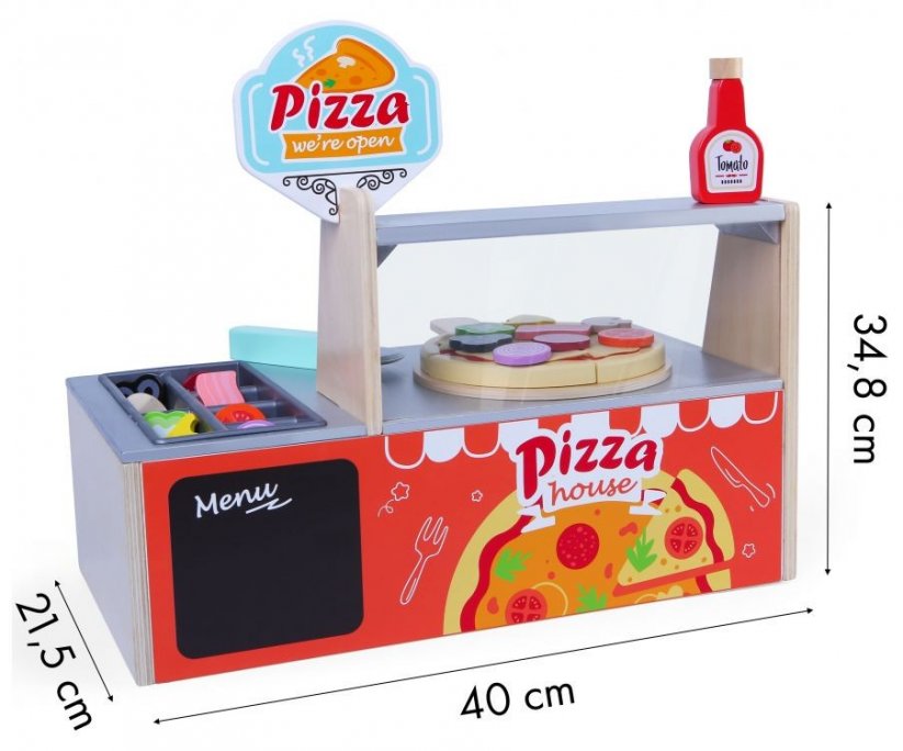 Dřevěná pizzerie pro děti spolu s doplňky