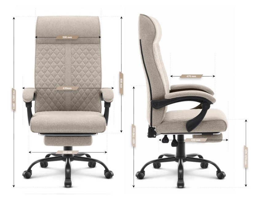 Scaun de birou ergonomic HC-1030, cu șezut cu arc și o capacitate de încărcare de 120 kg – bej