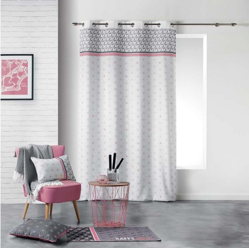 Sivo-roza okrasne zavese za dnevno sobo 140 x 260 cm