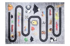 Kinderteppich mit Straßen-, Auto- und Tiermotiv